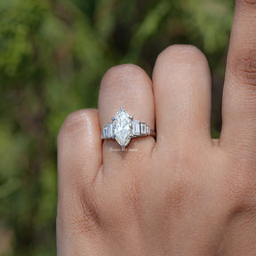 Marquise Cut Moissanite Accent Stone Ring
