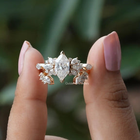 [Front view of dutch marquise cut engagement ring in 14k yellow gold]-[Golden Bird Jewels]