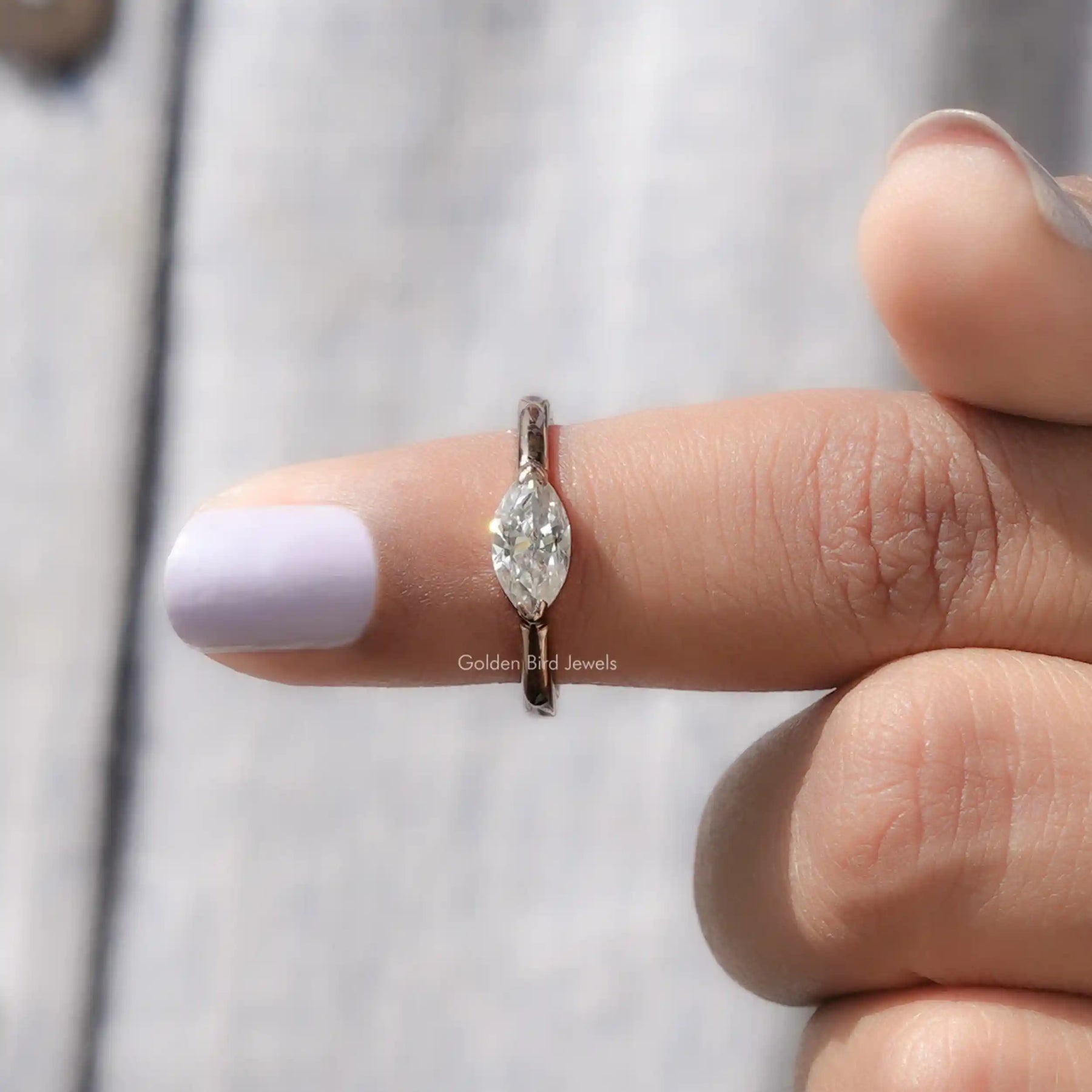 [Solitaire Marquise Moissanite Engagement Ring]-[Golden Bird Jewels]