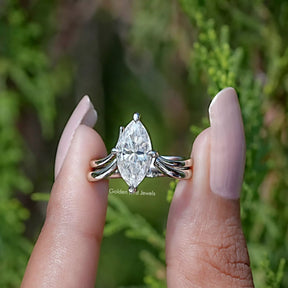 Marquise Cut Moissanite Solitaire Chevron Ring