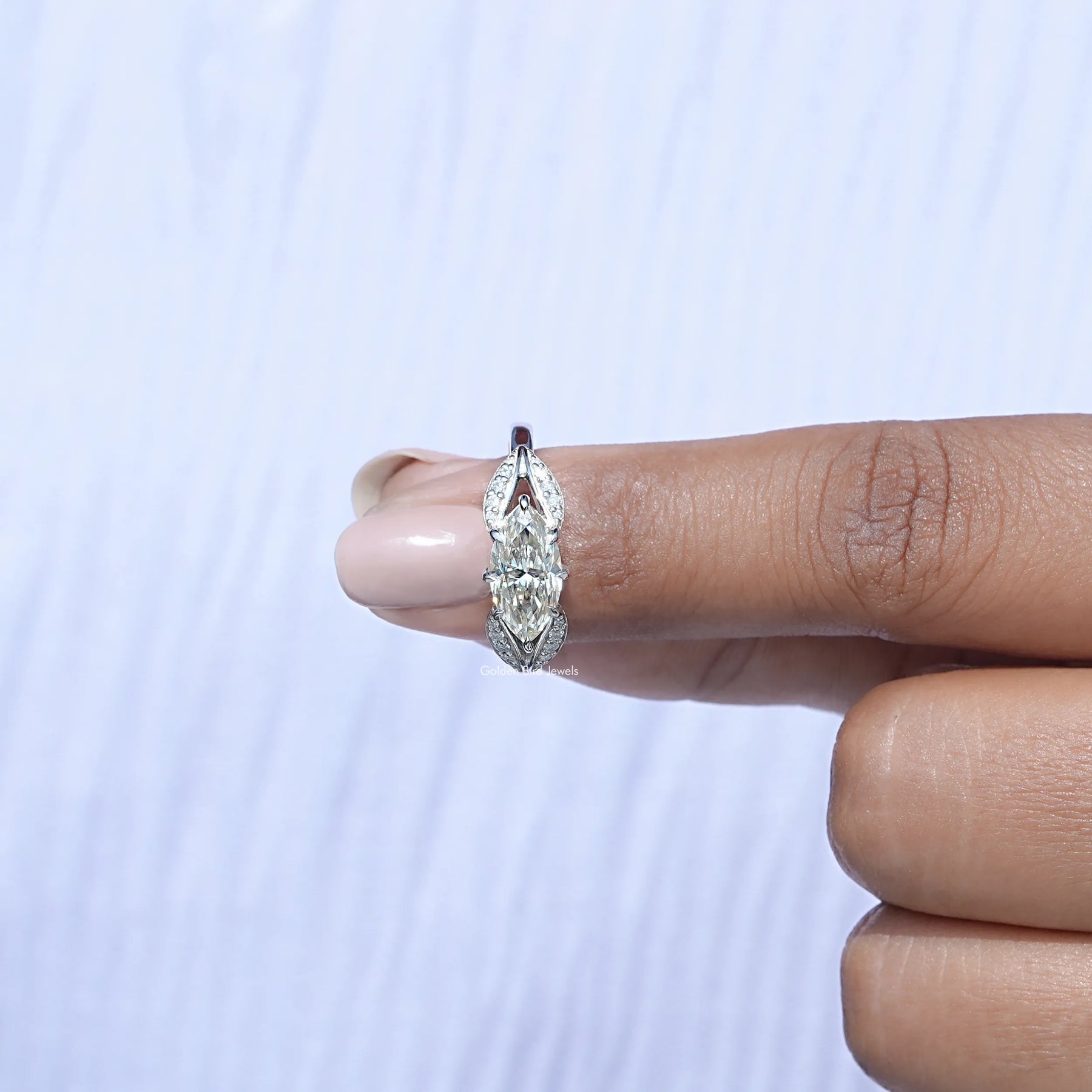 East West Marquise Moissanite Split Shank Ring