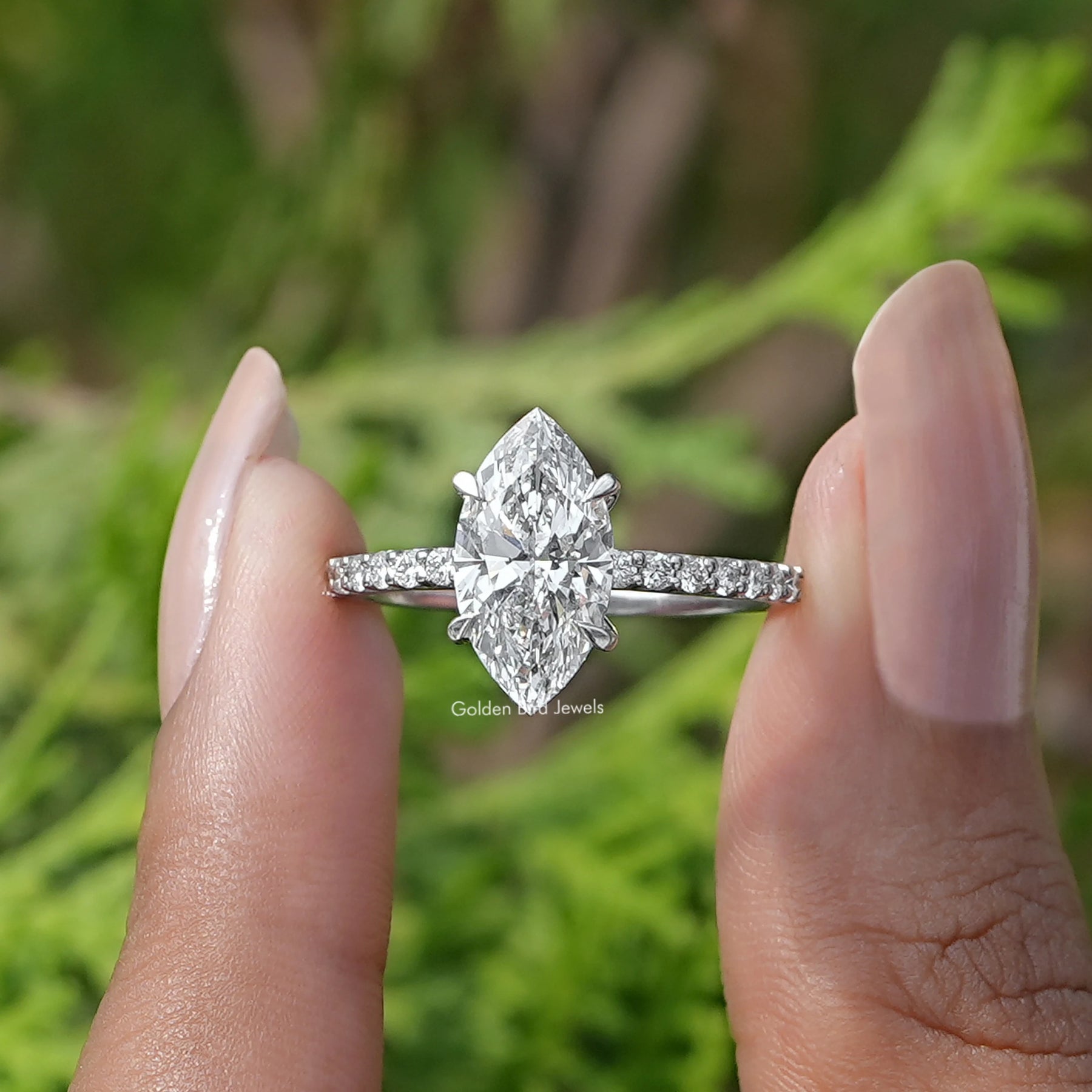 [Marquise Cut Diamond Solitaire Ring]-[Golden Bird Jewels]