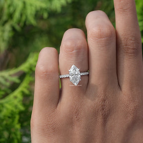 In finger front View of Marquise Cut Diamond Solitaire Ring