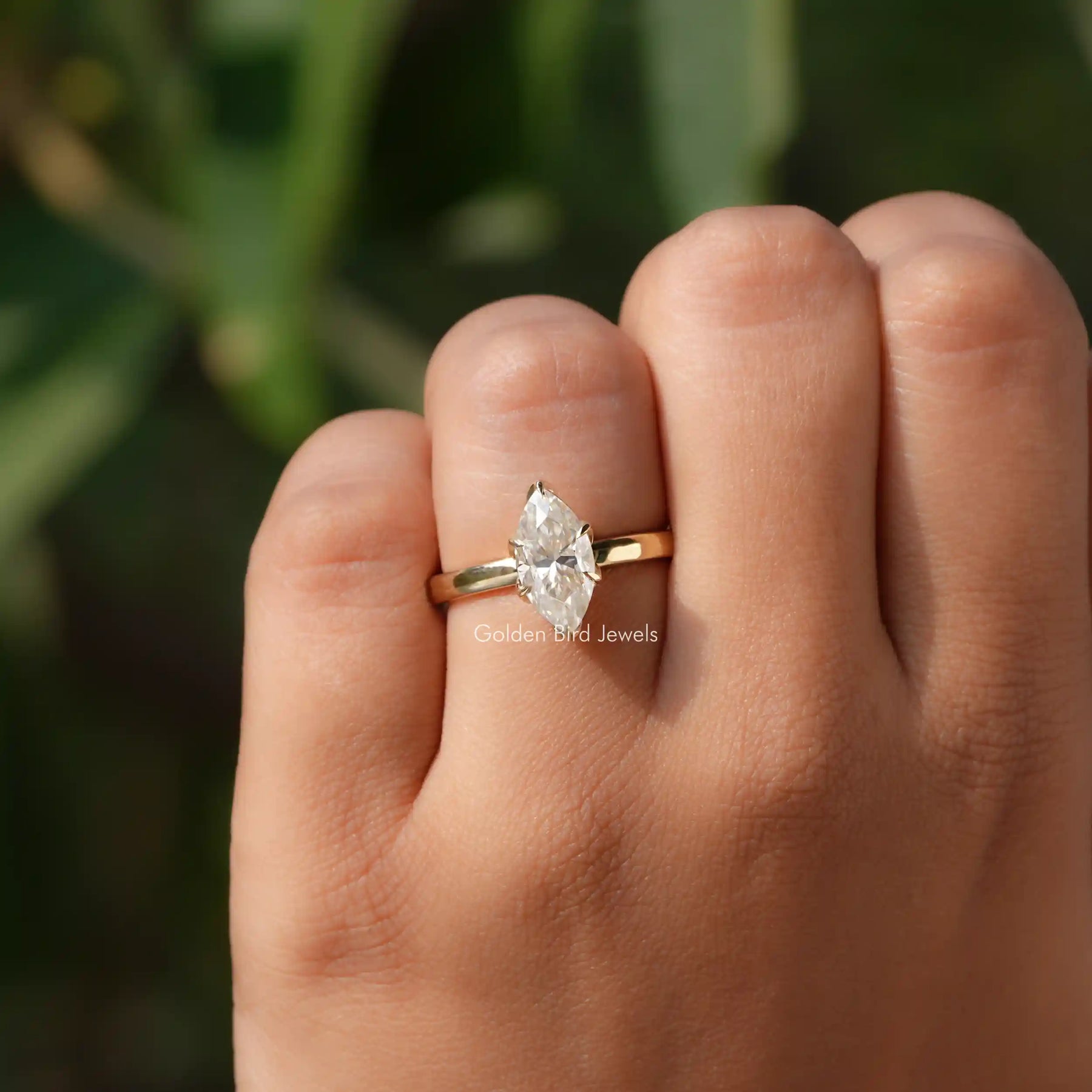 Marquise Cut Solitaire Moissanite Engagement Ring