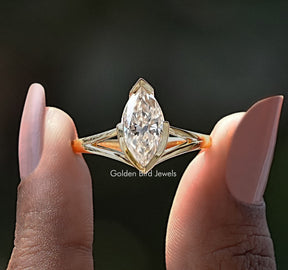 [Moissanite Marquise Cut Split Shank Ring]-[Golden Bird Jewels]