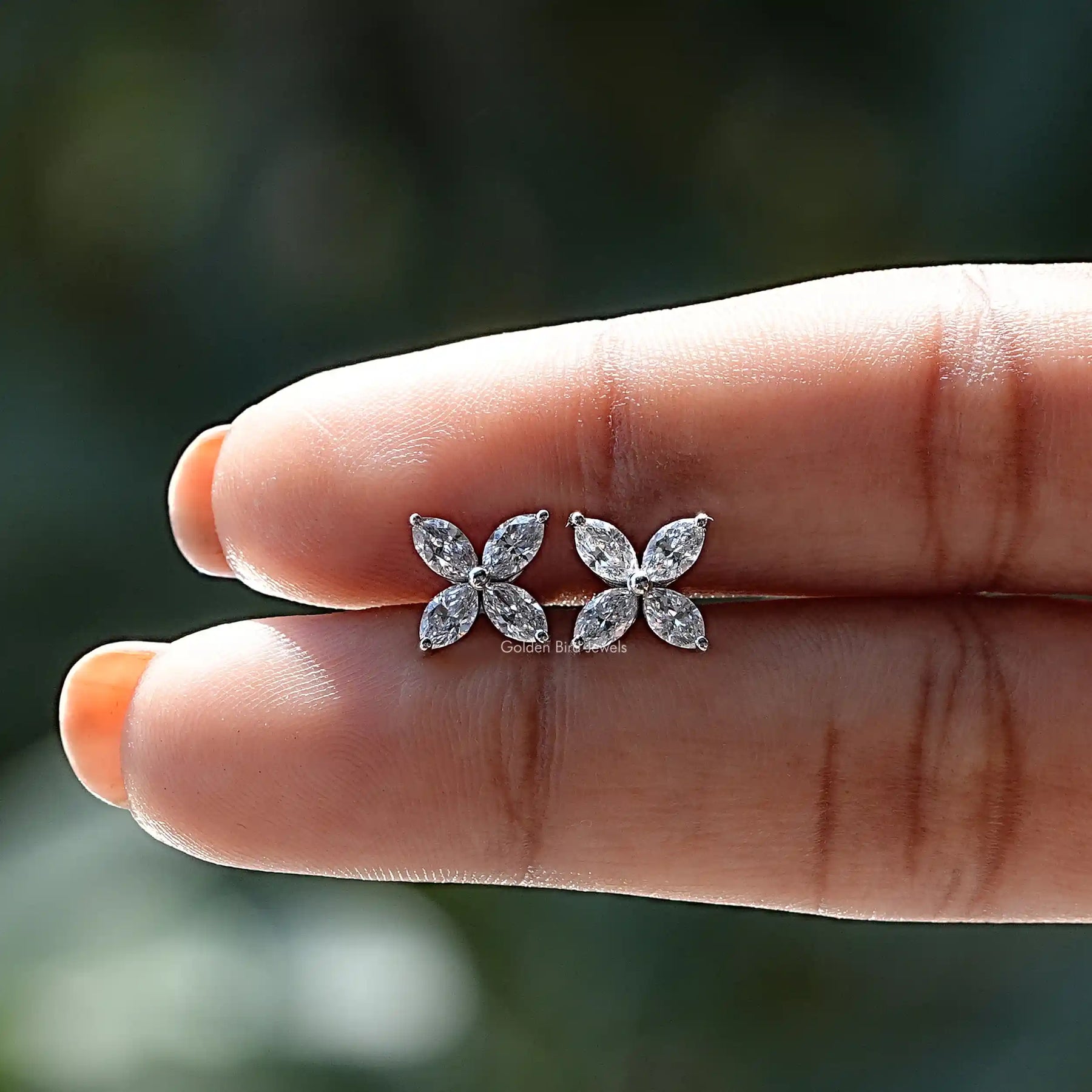 Marquise Diamond Flower Style Stud Earrings