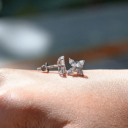 Front And Back Side View Of solitaire stud earrings crafted in lab diamonds  