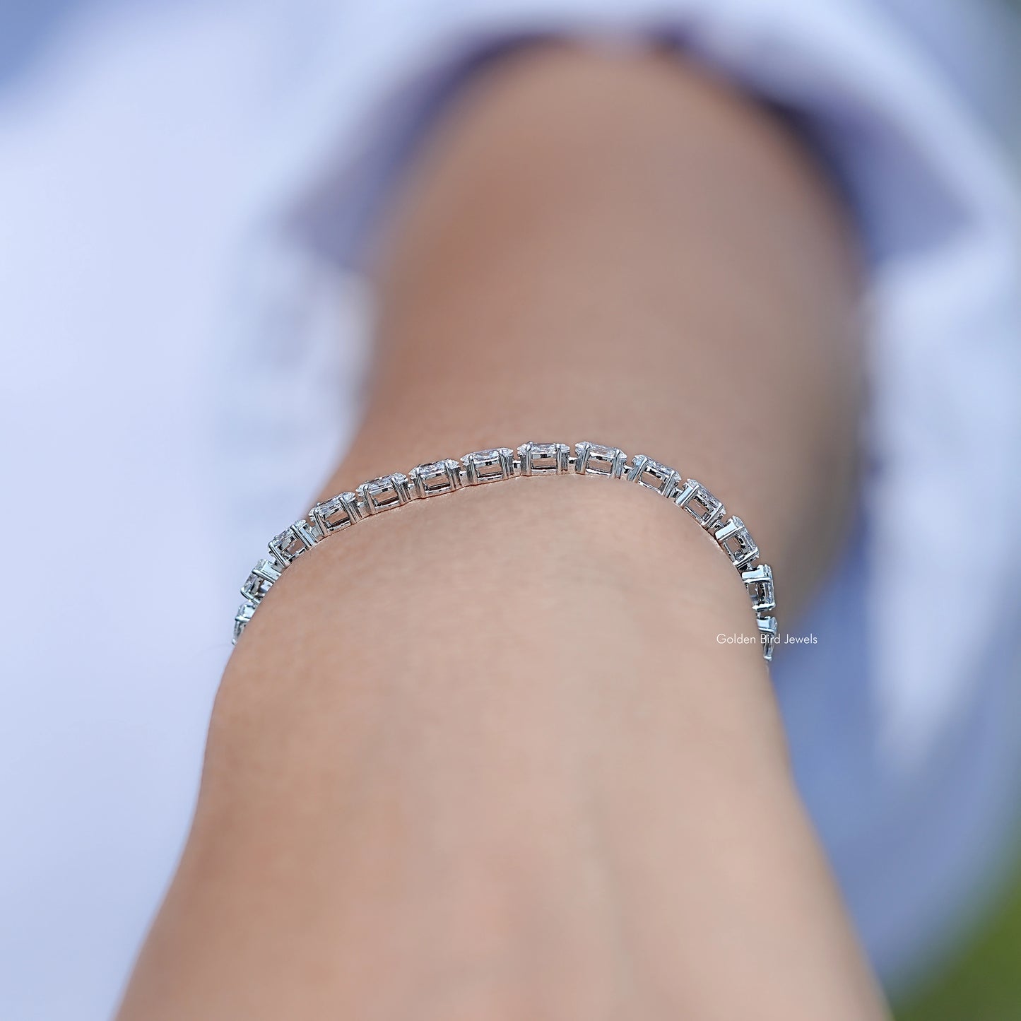 Marquise Cut Diamond Tennis Steel Bracelet in Unique Pattern 
