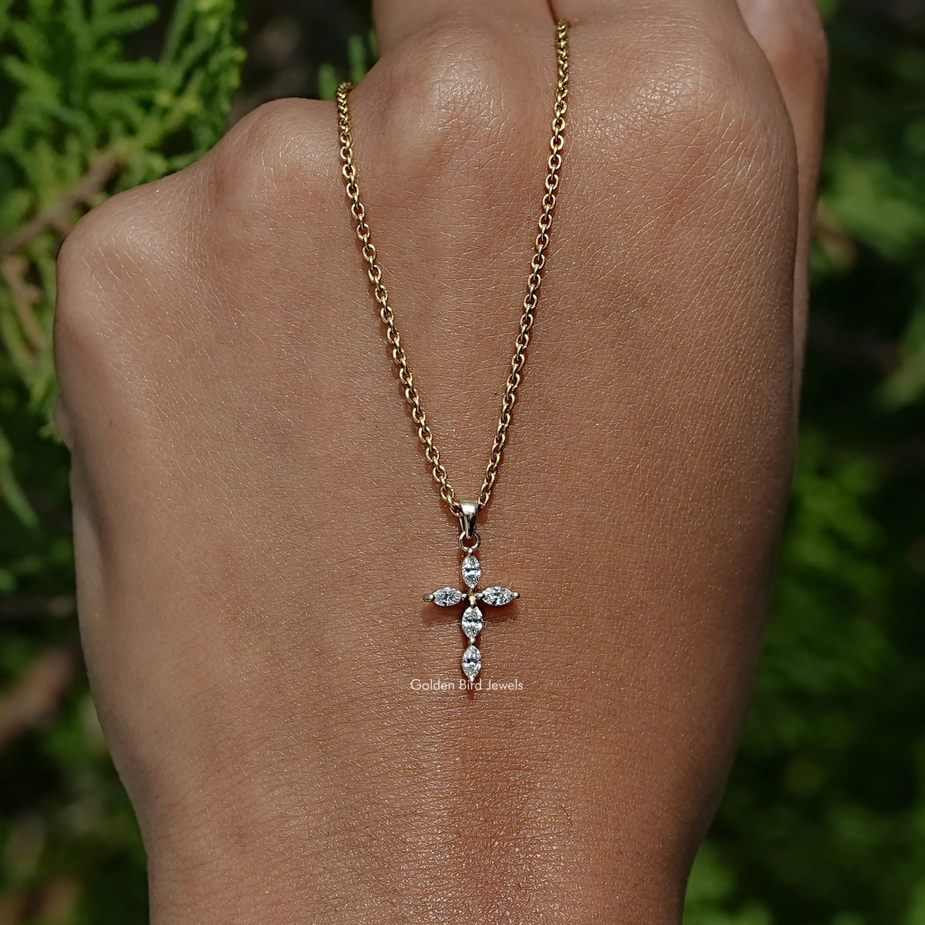 Marquise Cut Lab Diamond Cross Pendant