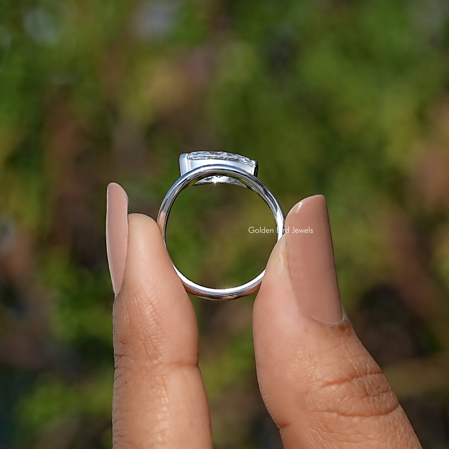 Marquise Cut Lab Diamond Curved Solitaire Ring