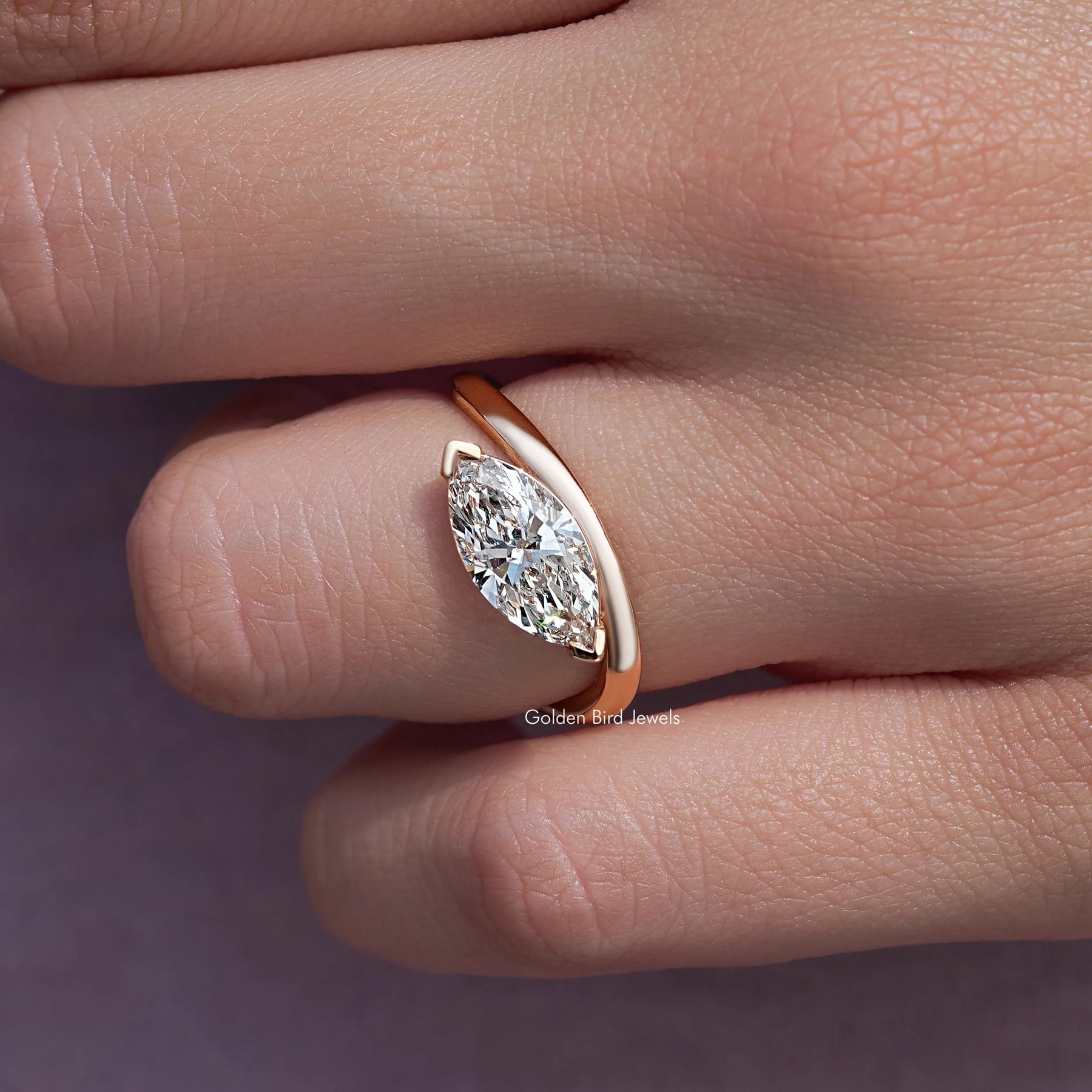 Marquise Cut Lab Diamond Curved Solitaire Ring
