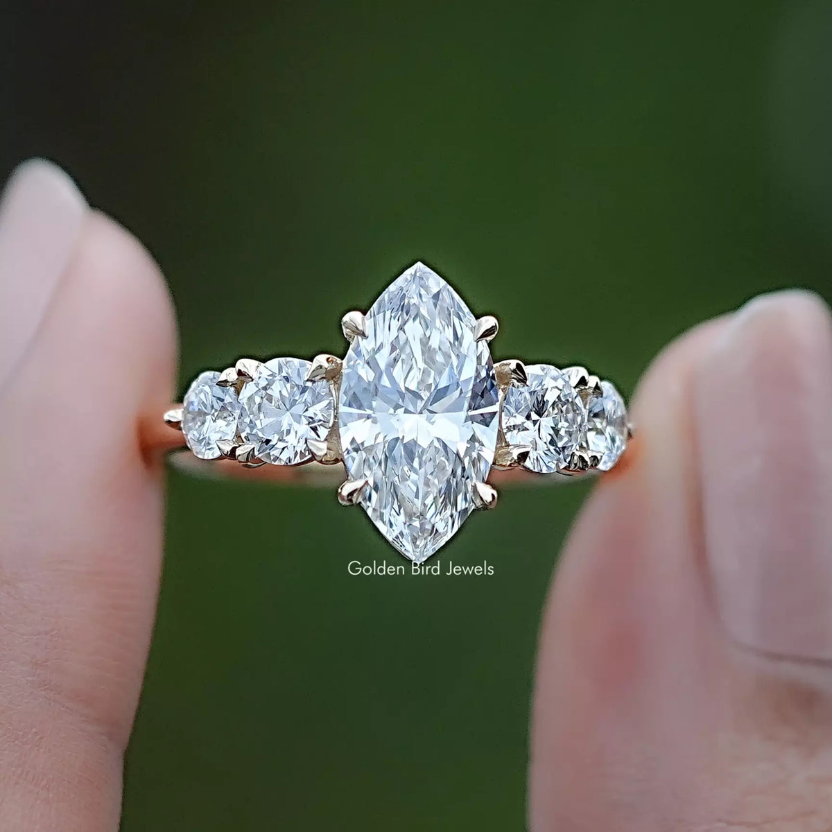 Marquise Lab Diamond Five Stone Engagement Ring