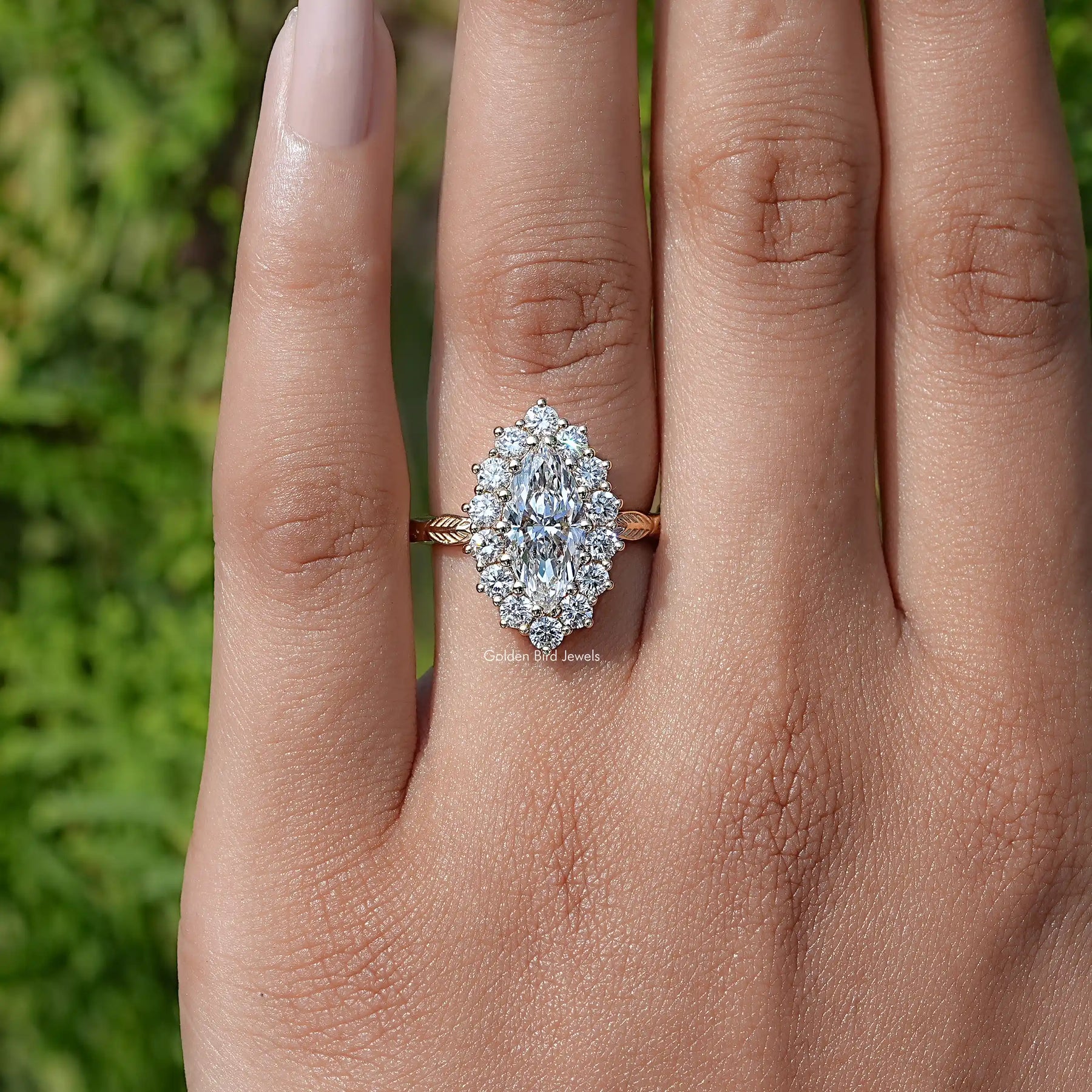 Marquise Cut Lab Diamond Halo Engagement Ring