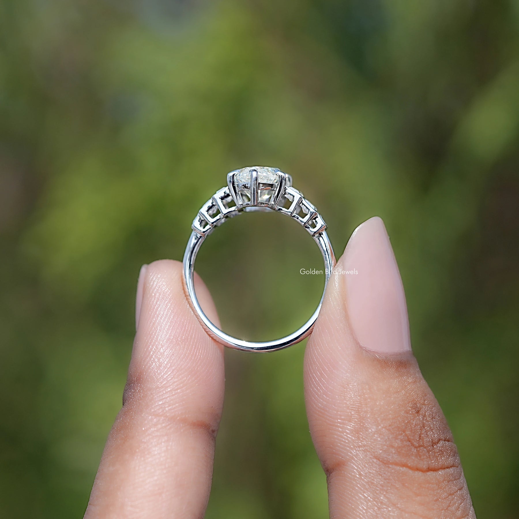 Marquise Cut Moissanite Accent Stone Ring
