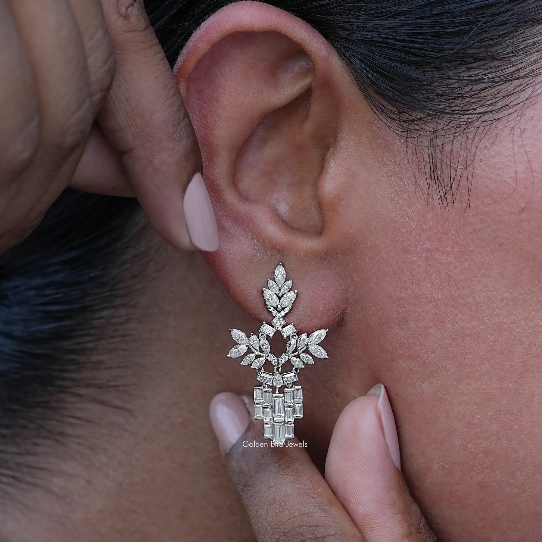 [Marquise And Round Cut Chandelier Earrings]-[Golden Bird Jewels]