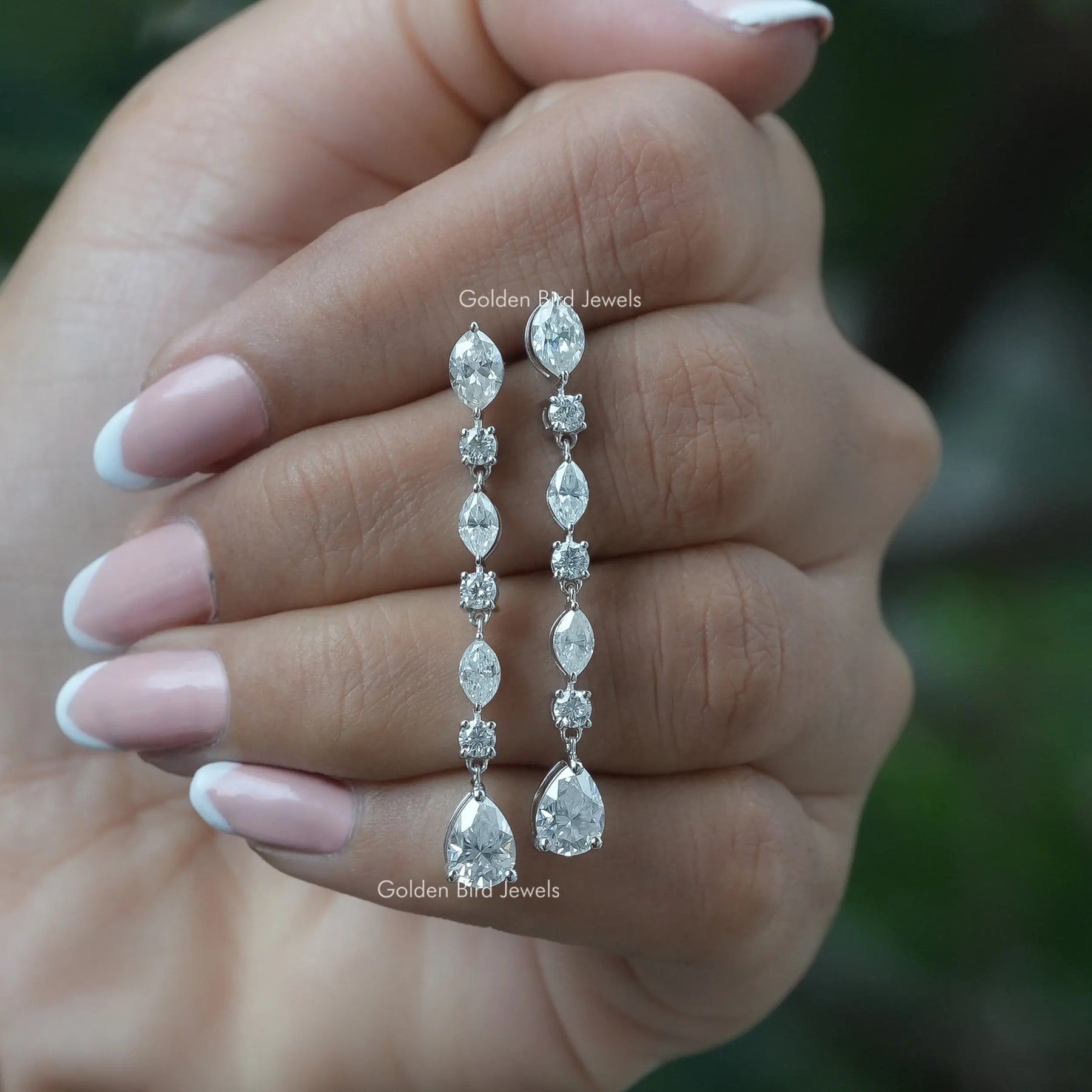 [Moissanite Marquise And Round Drop Earrings]-[Golden Bird Jewels]