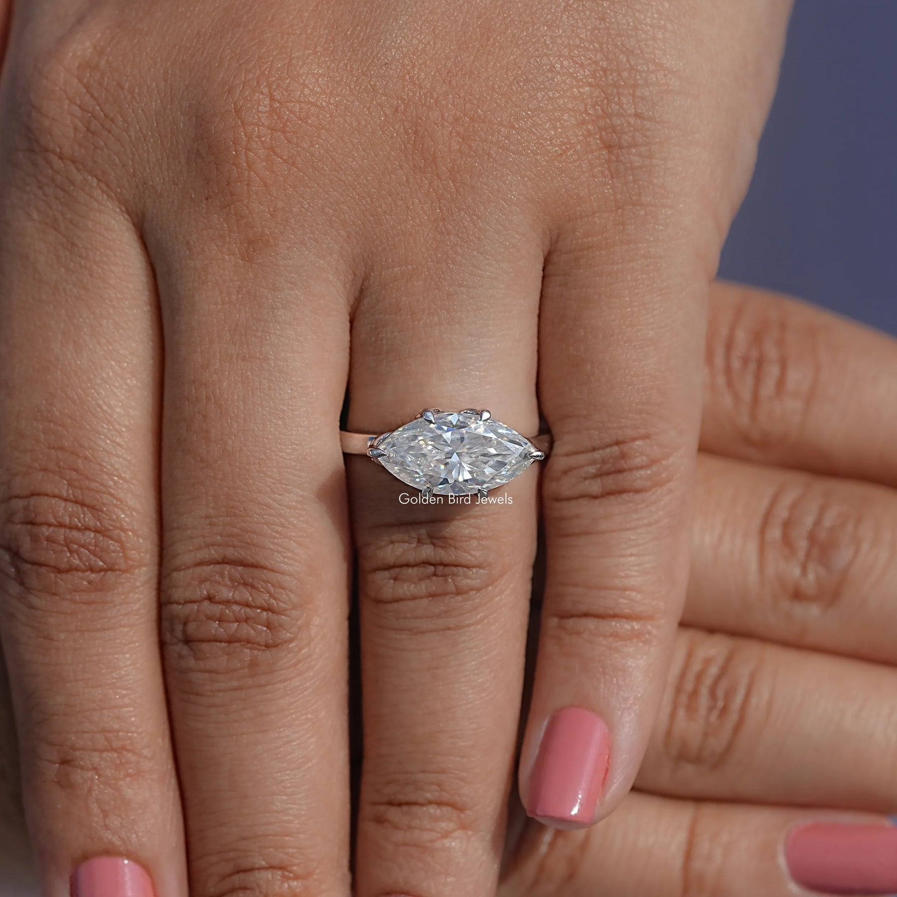 East West Set Marquise Moissanite Solitaire Ring