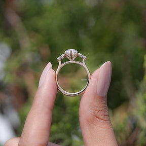 Marquise Cut Moissanite Three Stone Bridal Ring Set