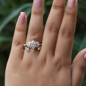 [Front view of dutch marquise shaped engagement ring in 14k yellow gold]-[Golden Bird Jewels]