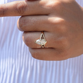 [Split Shank Marquise Cut Moissanite Ring]-[Golden Bird Jewels]