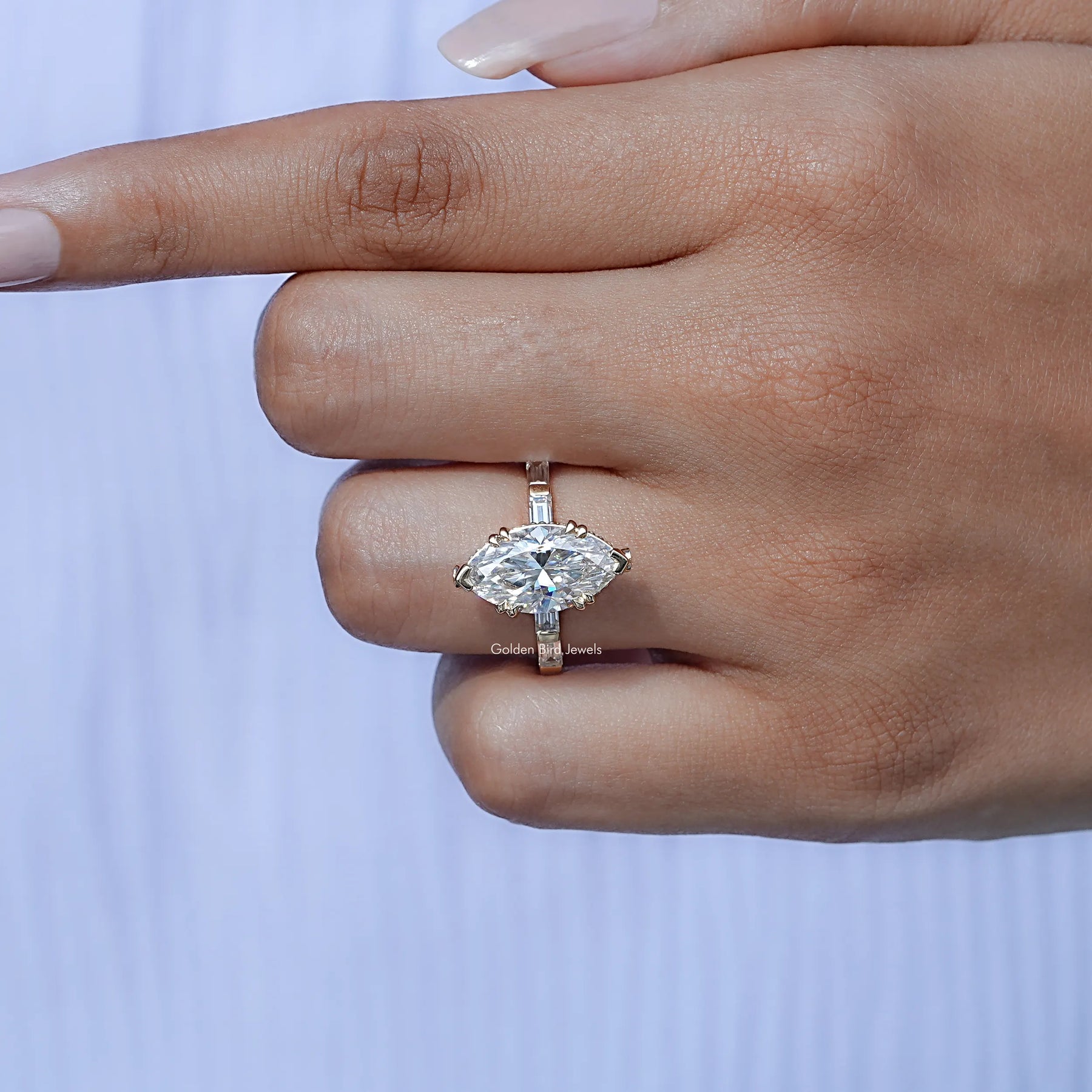 Marquise and Baguette Cut Moissanite Accent Ring