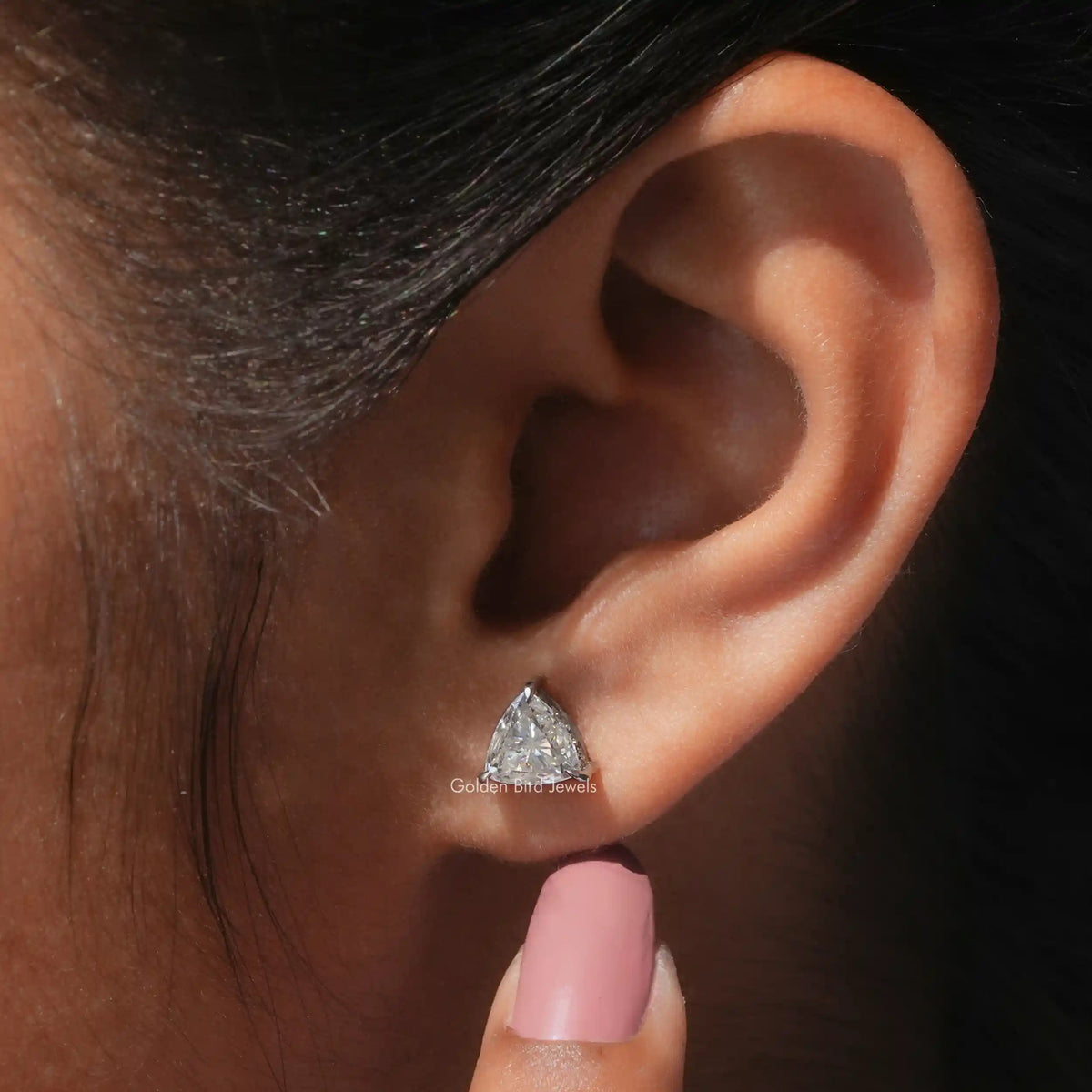 [Martini Set Trillion Cut Moissanite Stud Earrings]-[Golen Bird Jewels]