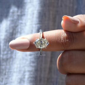 In finger front View of Old Mine Oval Cut Accent Stone Ring