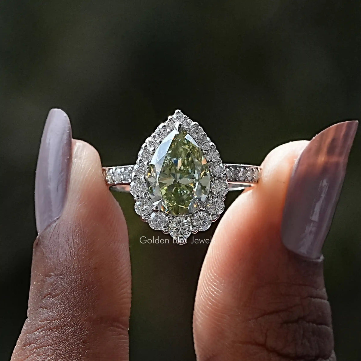 [Mint Green Pear Cut Moissanite Ring]-[Golden Bird Jewels]