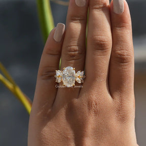 Close-Up View of Moissanite Vintage Style Cluster Ring In Yellow Gold