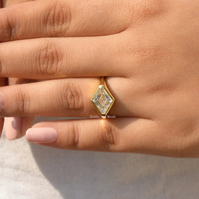 [Moissanite Modified Lozenge Cut Bezel Set Ring In 14K Yellow Gold]-[Golden Bird Jewels]