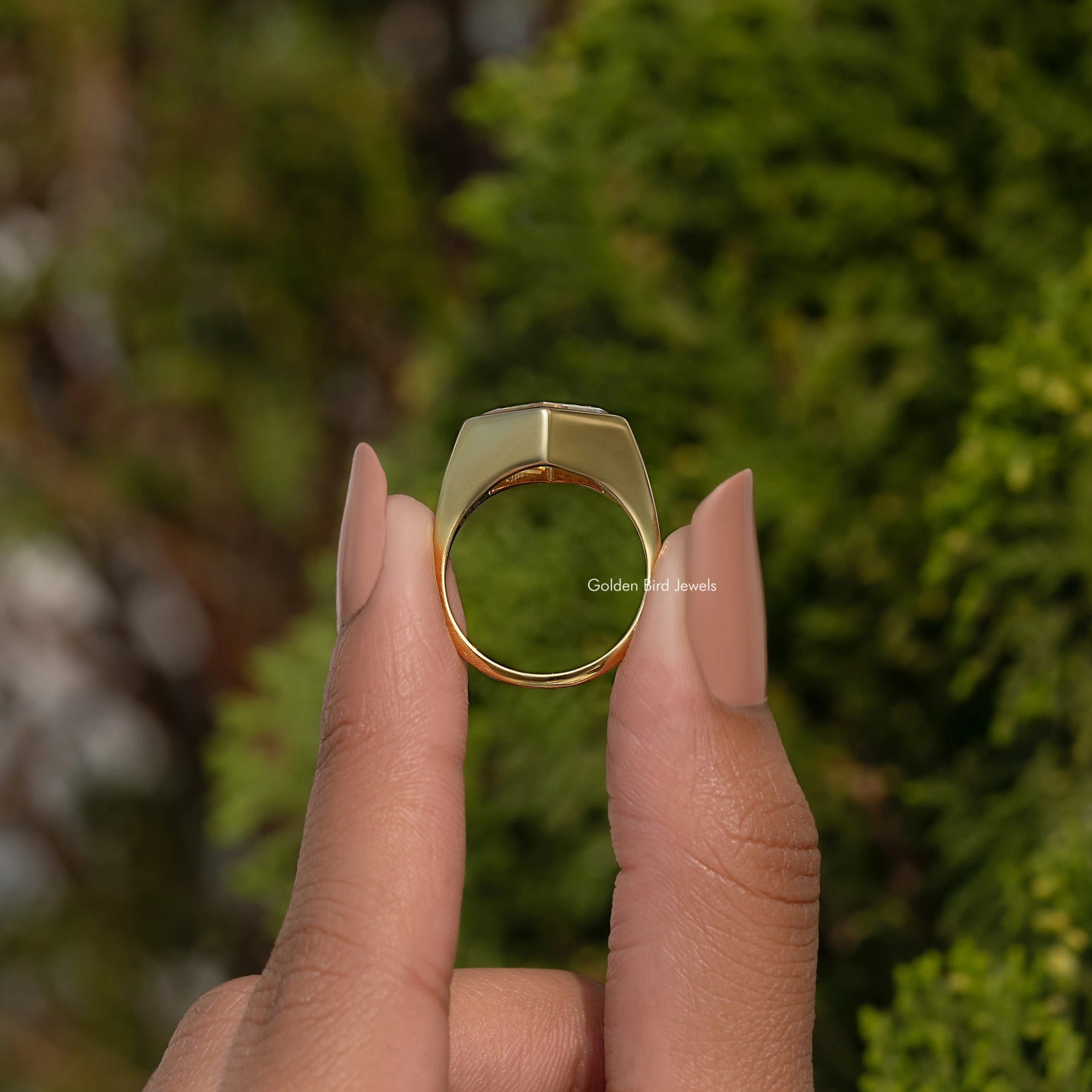 Modified Lozenge Cut Moissanite Bezel Set Solitaire Ring