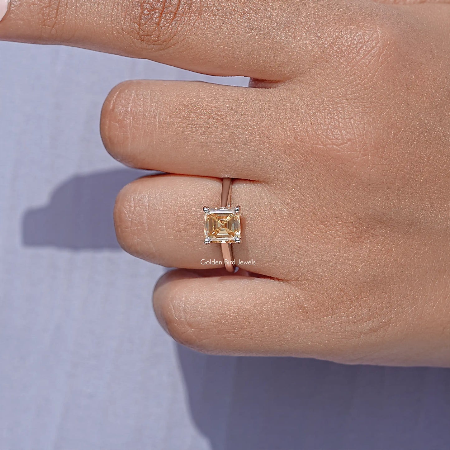 Asscher Cut Moissanite Gemstone Solitaire Ring