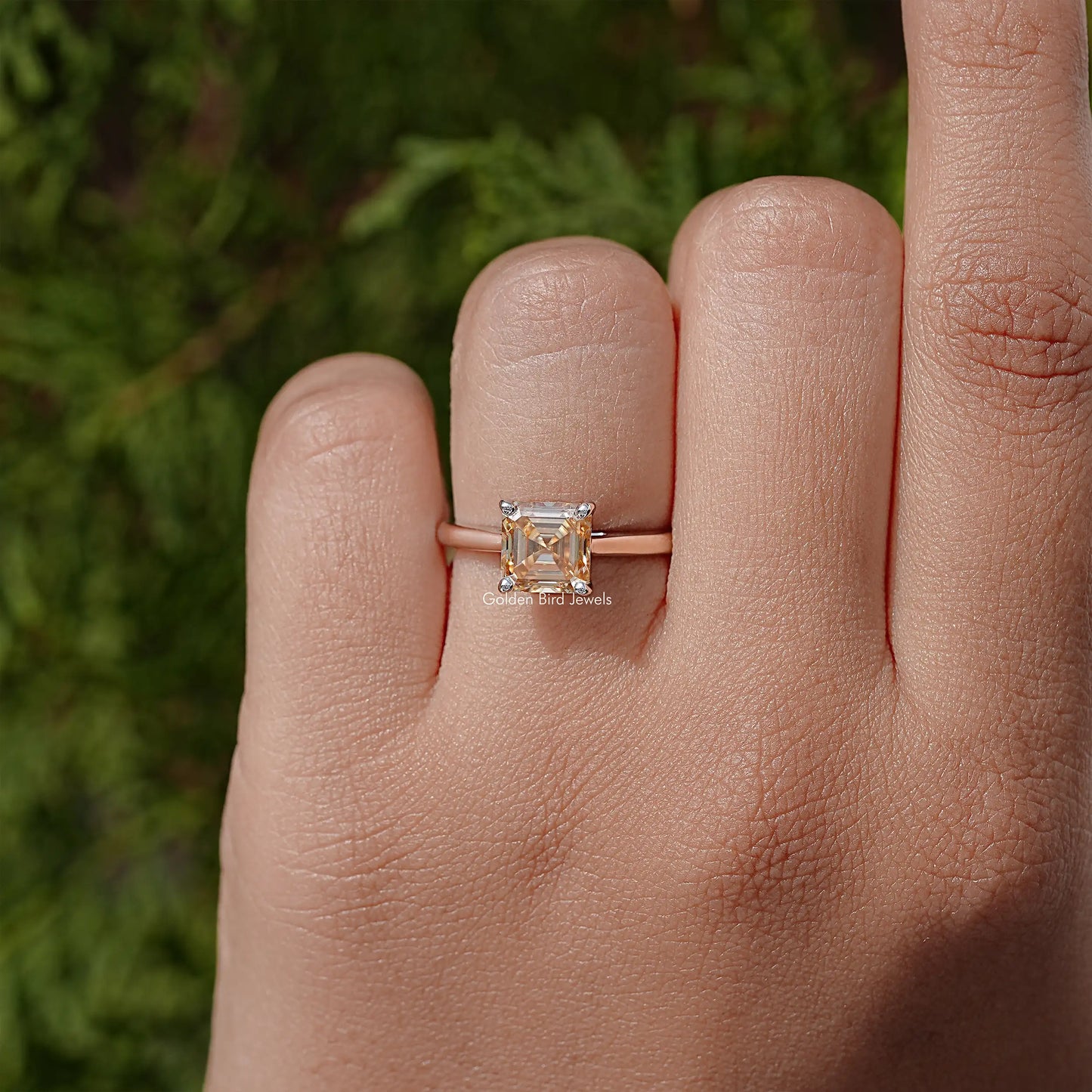 Asscher Cut Moissanite Gemstone Solitaire Ring