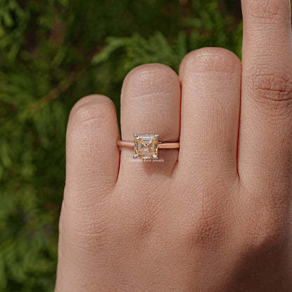 Asscher Cut Moissanite Gemstone Solitaire Ring