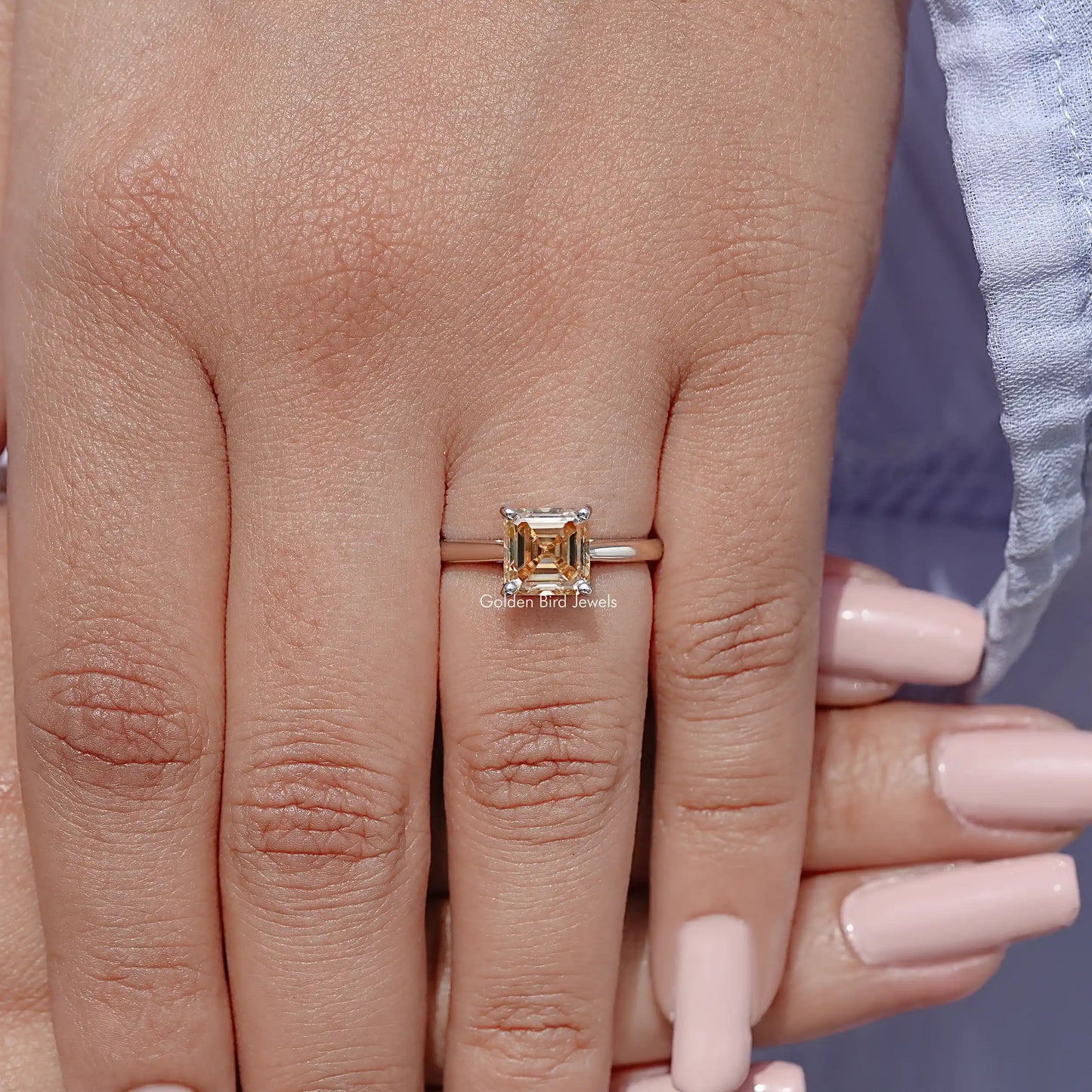 Asscher Cut Moissanite Gemstone Solitaire Ring