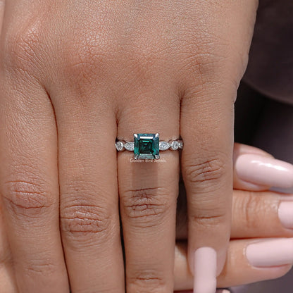 Green Asscher Moissanite Gemstone Engagement Ring