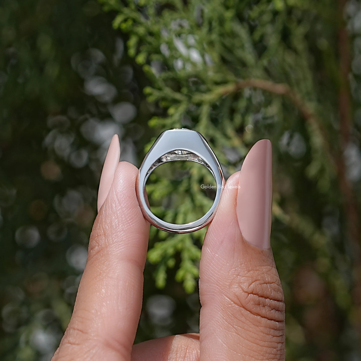 Emerald Cut Moissanite Bezel Set Engagement Ring