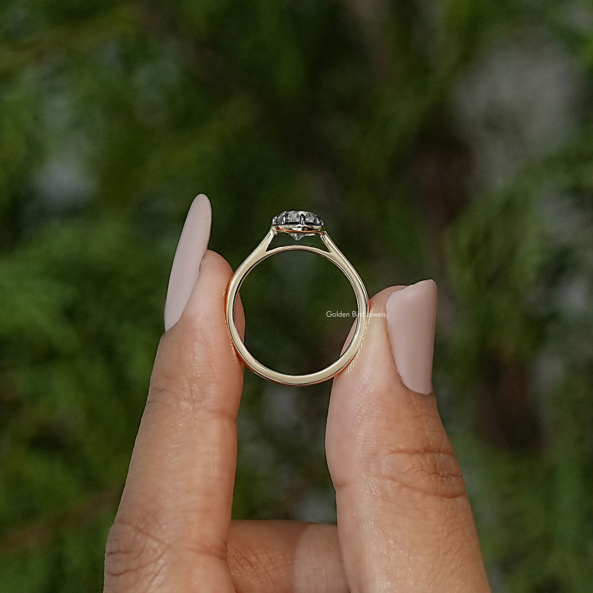 Black Bezel Old Mine Moval Moissanite Solitaire Ring