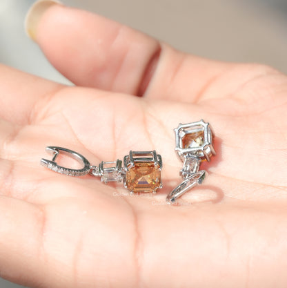 Asscher Cut Moissanite Dangle Drop Earrings