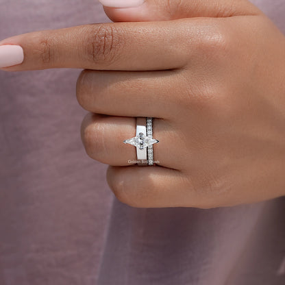 Lozenge Cut Moissanite Solitaire Diamond Bridal Set Ring