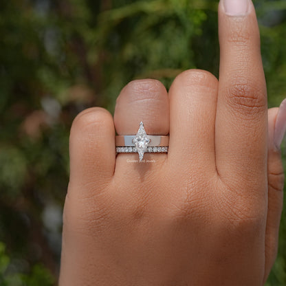 Lozenge Cut Moissanite Solitaire Diamond Bridal Set Ring