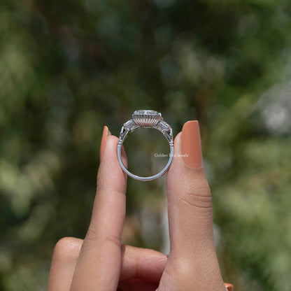 Old Mine Asscher Cut Moissanite Three Stone Ring