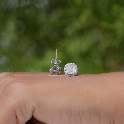 Kissen-Brillantschliff Moissanit Halo Ohrstecker