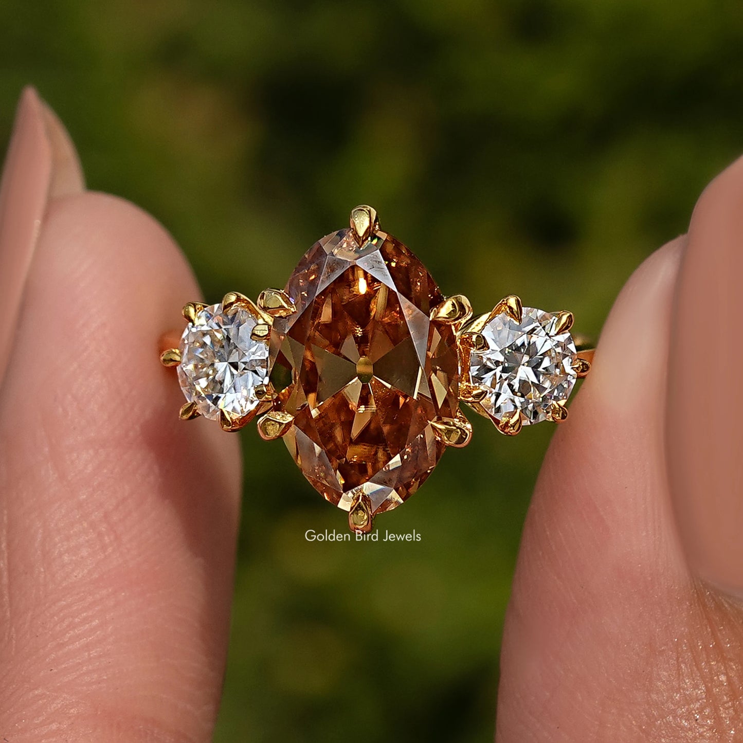 Three Stone Old Mine Oval Cut Solitaire Engagement Ring