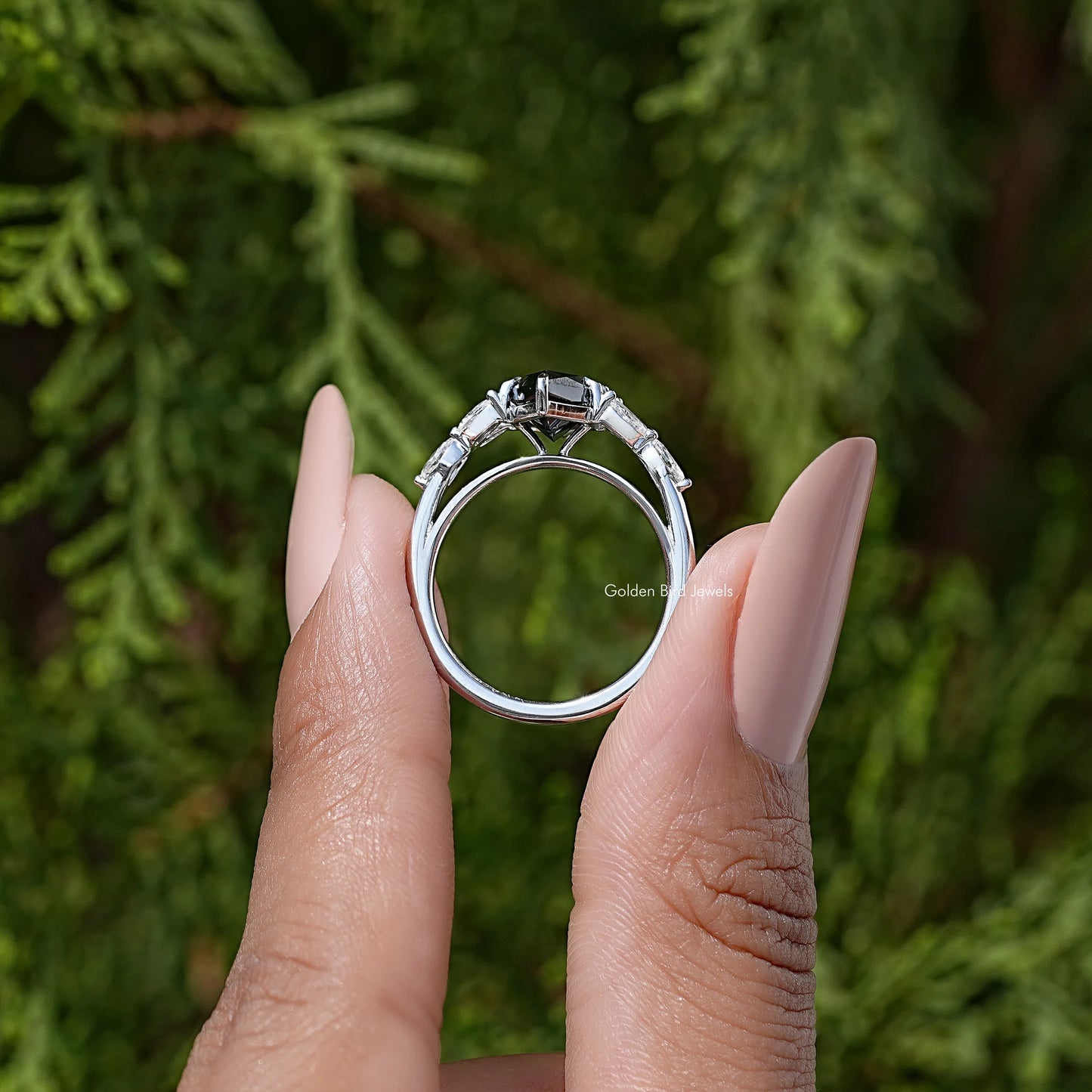 Black Dutch Marquise Moissanite Gemstone Leaves Stone Ring