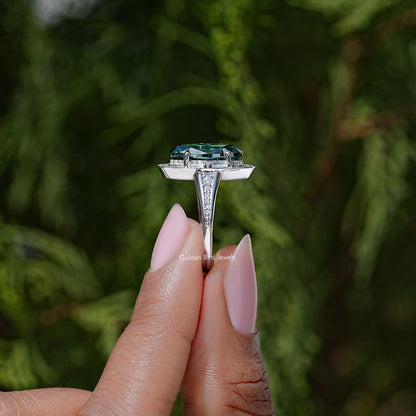 Halo-Ring mit Moissanit-Edelstein, alter Minenschliff, Moval
