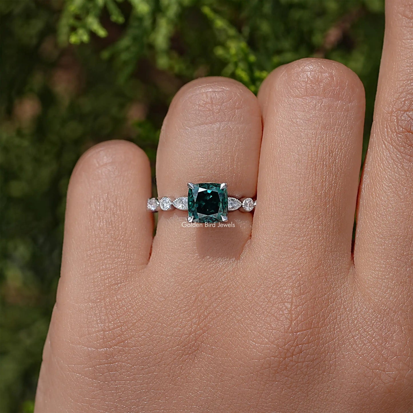 Cushion Moissanite Gemstone Engagement Ring