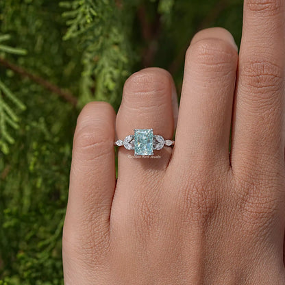 Blue Radiant Moissanite Gemstone Engagement Ring