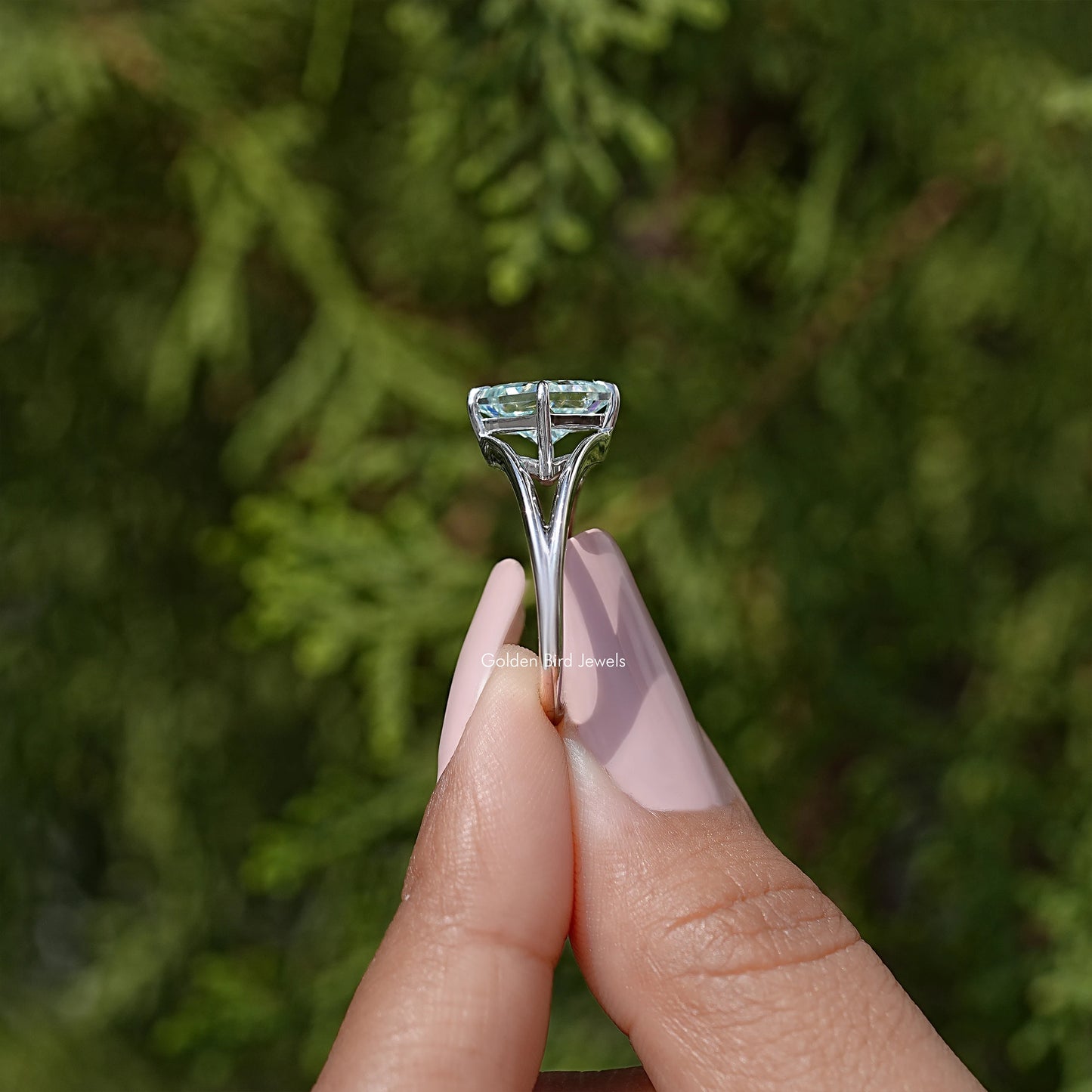 Princess Moissanite Gemstone Split Shank Wedding Ring