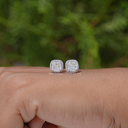 Kissen-Brillantschliff Moissanit Halo Ohrstecker